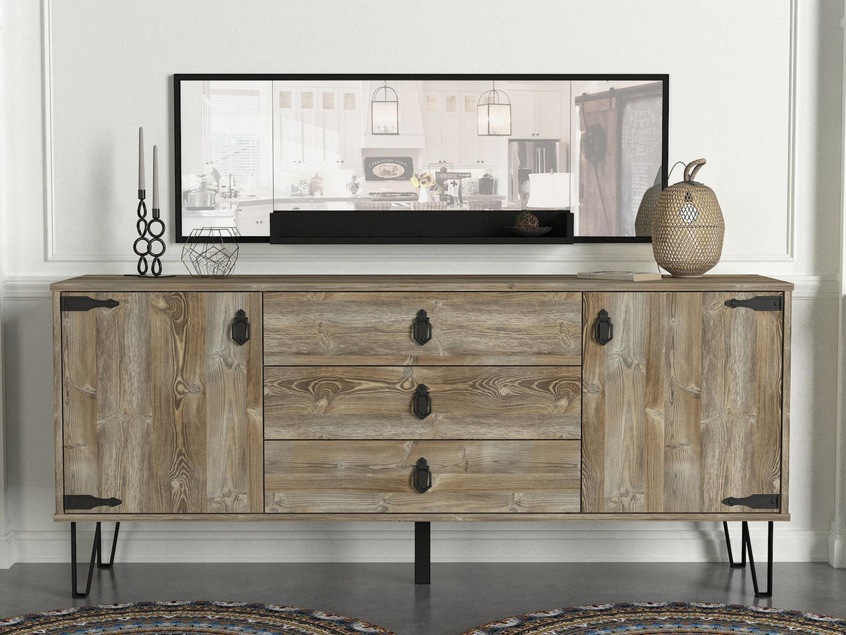 SIDEBOARD Costa mit Spiegel Eiche - Eichefarben/Schwarz, Holzwerkstoff/Metall (180/78/45cm) - moebel17