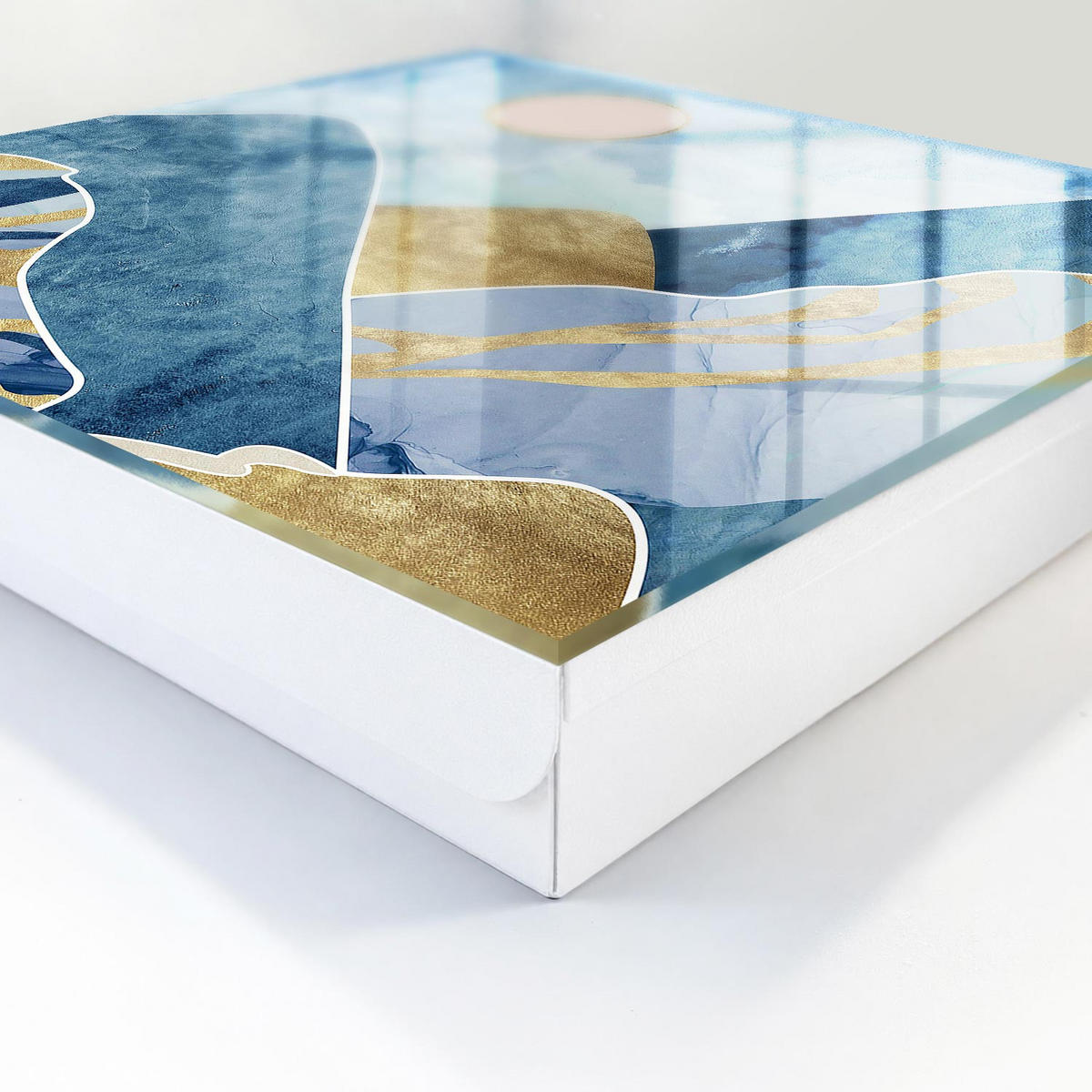 SCHLÜSSELBOX Weiß 30x30 cm – Türöffnung nach rechts - Berglandschaft - Blau, Metall (30/30/5cm) - TULUP