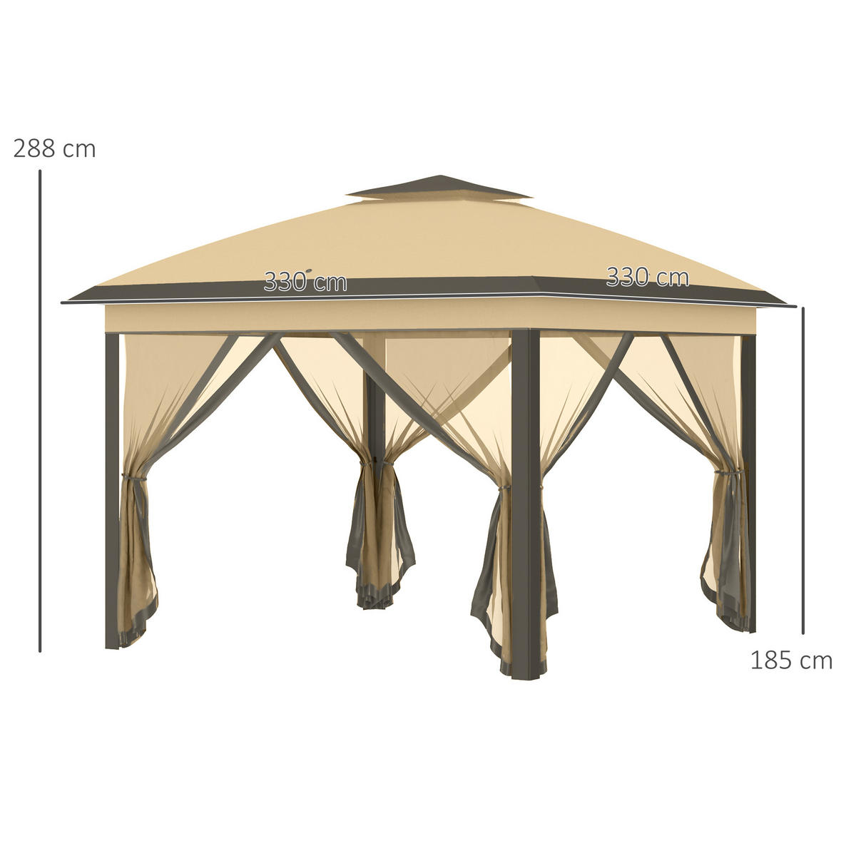 PAVILLON 3,3x3,3 m faltbar Doppeldach beige - Beige, Textil (330/288/330cm) - Fortuna Lai