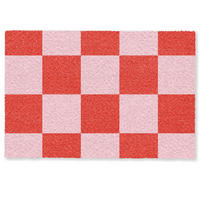 FUSSMATTE Schachbrettmuster - Rot - Rosa - Würfel Türmatte 90x60 cm - Rot, Kunststoff (90/0.4cm) - MuchoWow