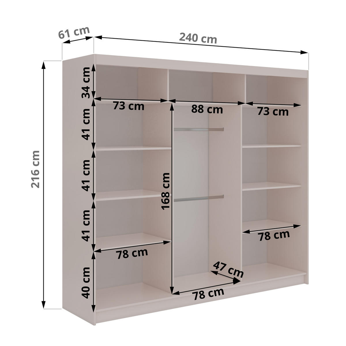 SCHWEBETÜRENSCHRANK 240 - MACEDONIA - Kaschmir - Kaschmir/Alufarben, Holzwerkstoff/Metall (240/216/61cm) - MKS
