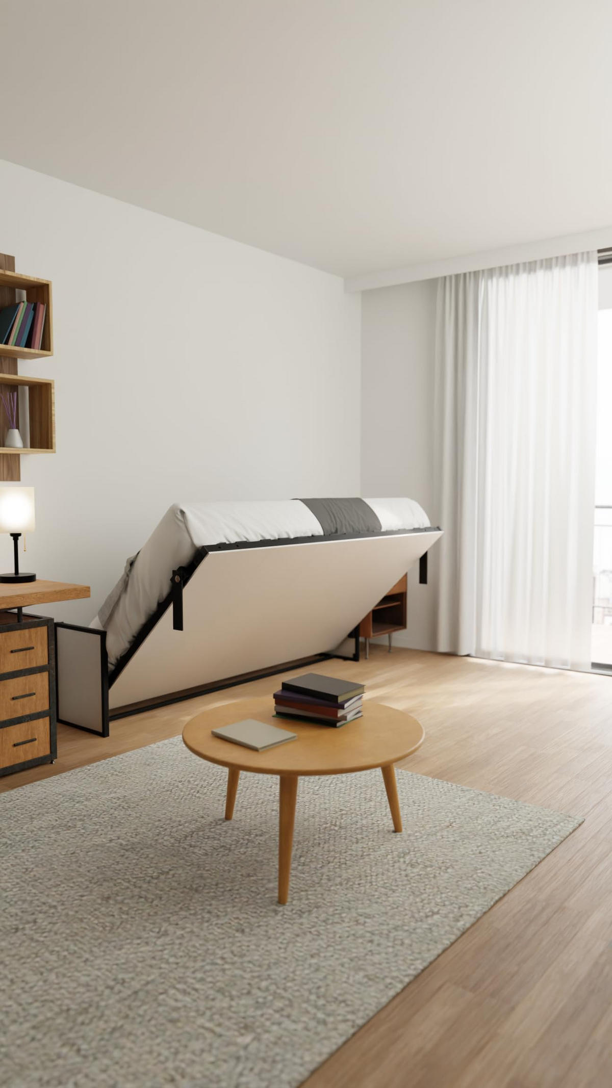 SCHRANKBETT Morphy Studio Modulares SizeFlex- und TypeFlex-System - 120x190, Horizontal - Schwarz, Metall (190/120cm) - WallBedKing