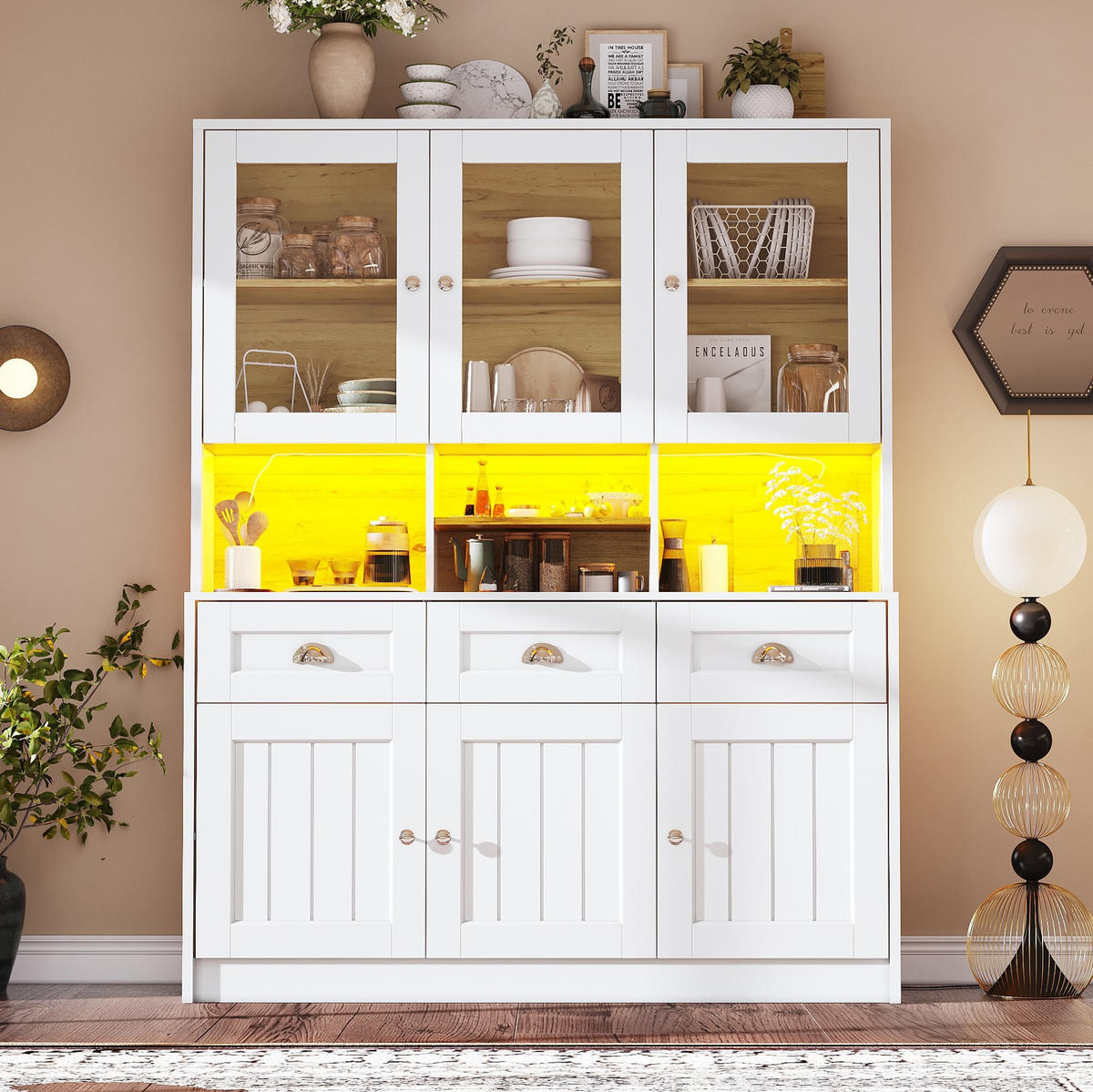 BUFFET 140/40/175 cm aus MDF mit LED-Beleuchtung Weiß - Weiß, Holzwerkstoff (140/175/40cm) - Modenvie