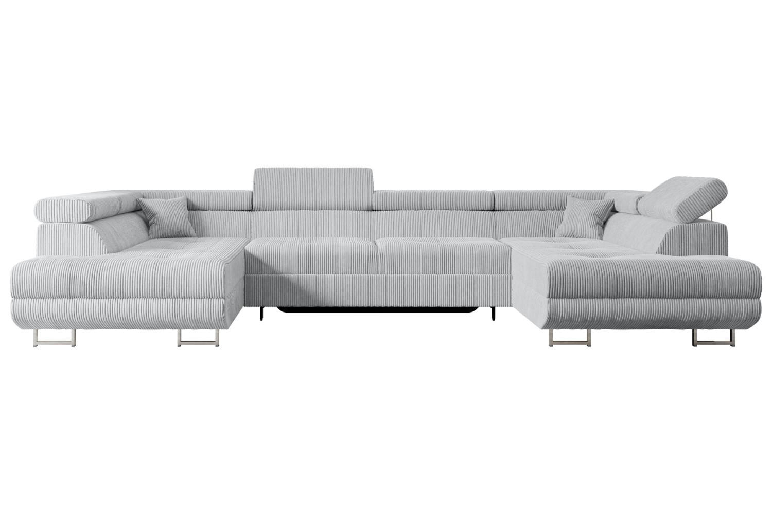 WOHNLANDSCHAFT mit Schlaffunktion und Bettkasten GUSA-U 342x202x107 cm Grau Cord - Silberfarben/Grau, Holzwerkstoff/Textil (342/107/202cm) - ALTDECOR