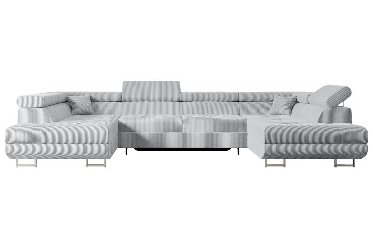 WOHNLANDSCHAFT mit Schlaffunktion und Bettkasten GUSA-U 342x202x107 cm Grau Cord - Silberfarben/Grau, Holzwerkstoff/Textil (342/107/202cm) - ALTDECOR