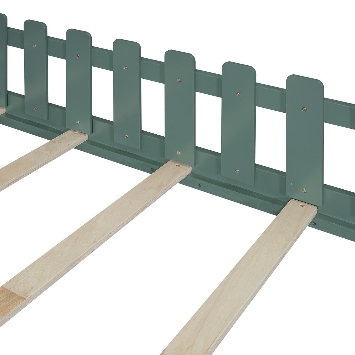 FLACHBETT 140x200cm Grün Kiefer Kinderbett Hausleiste Geländer - Grün, Holz (140/200cm) - FLIEKS