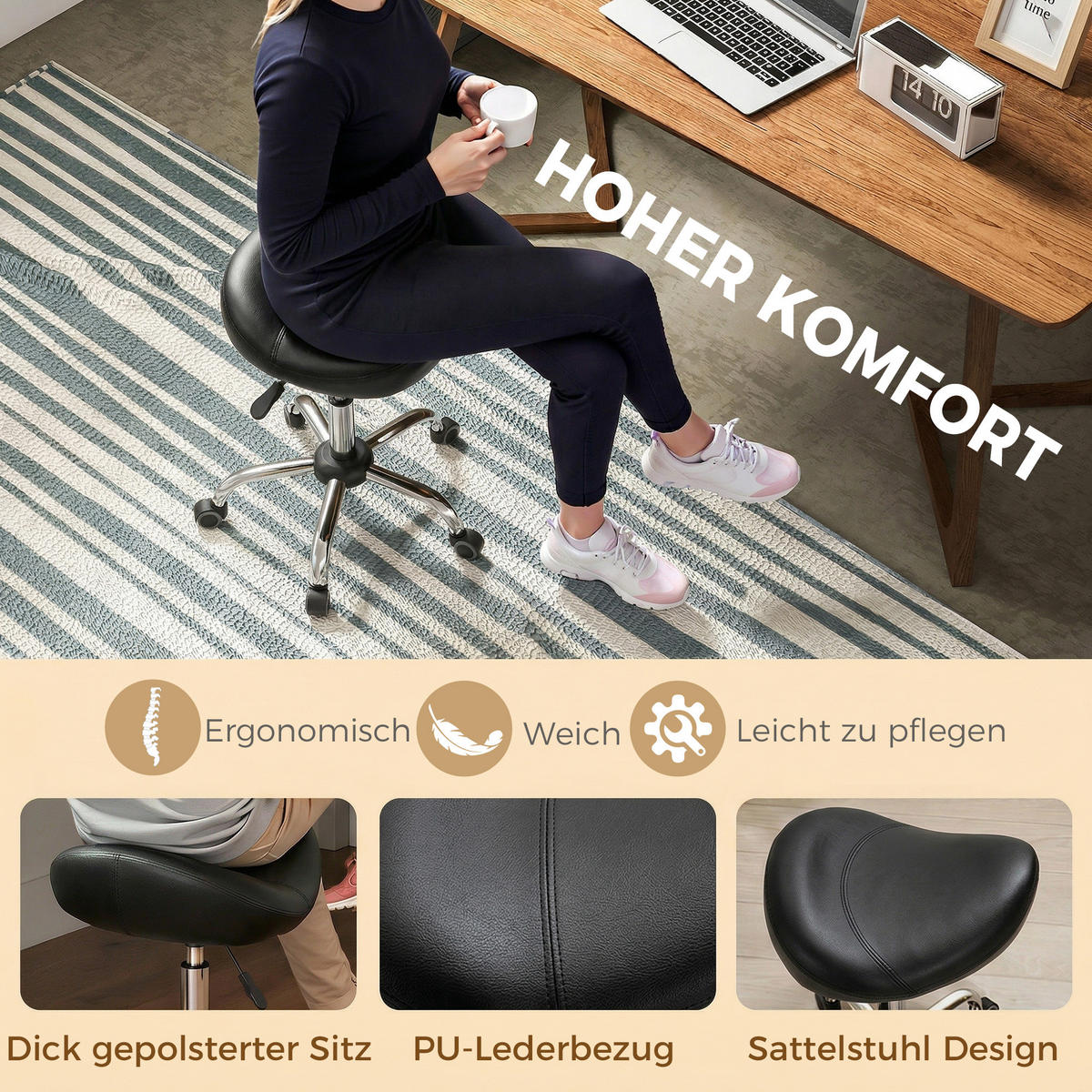 DREHHOCKER DE-09682 Schwarz - Schwarz, Metall (48/71/48cm) - ComfortXL