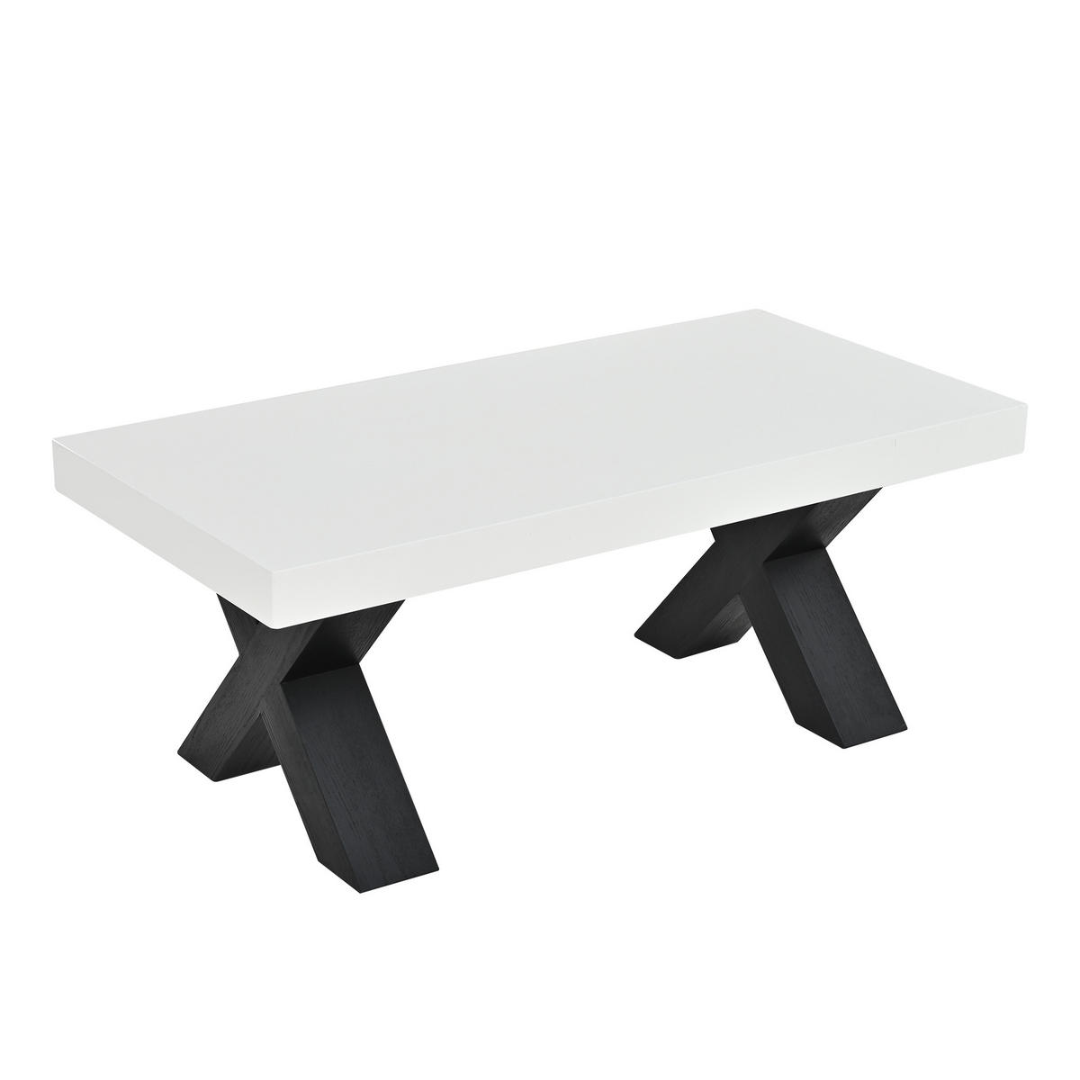 COUCHTISCH DE-37148 mit X-förmigen Beinen und Hochglanzplatte Weiß - Schwarz/Weiß, Holzwerkstoff (100/50/40cm) - ComfortXL