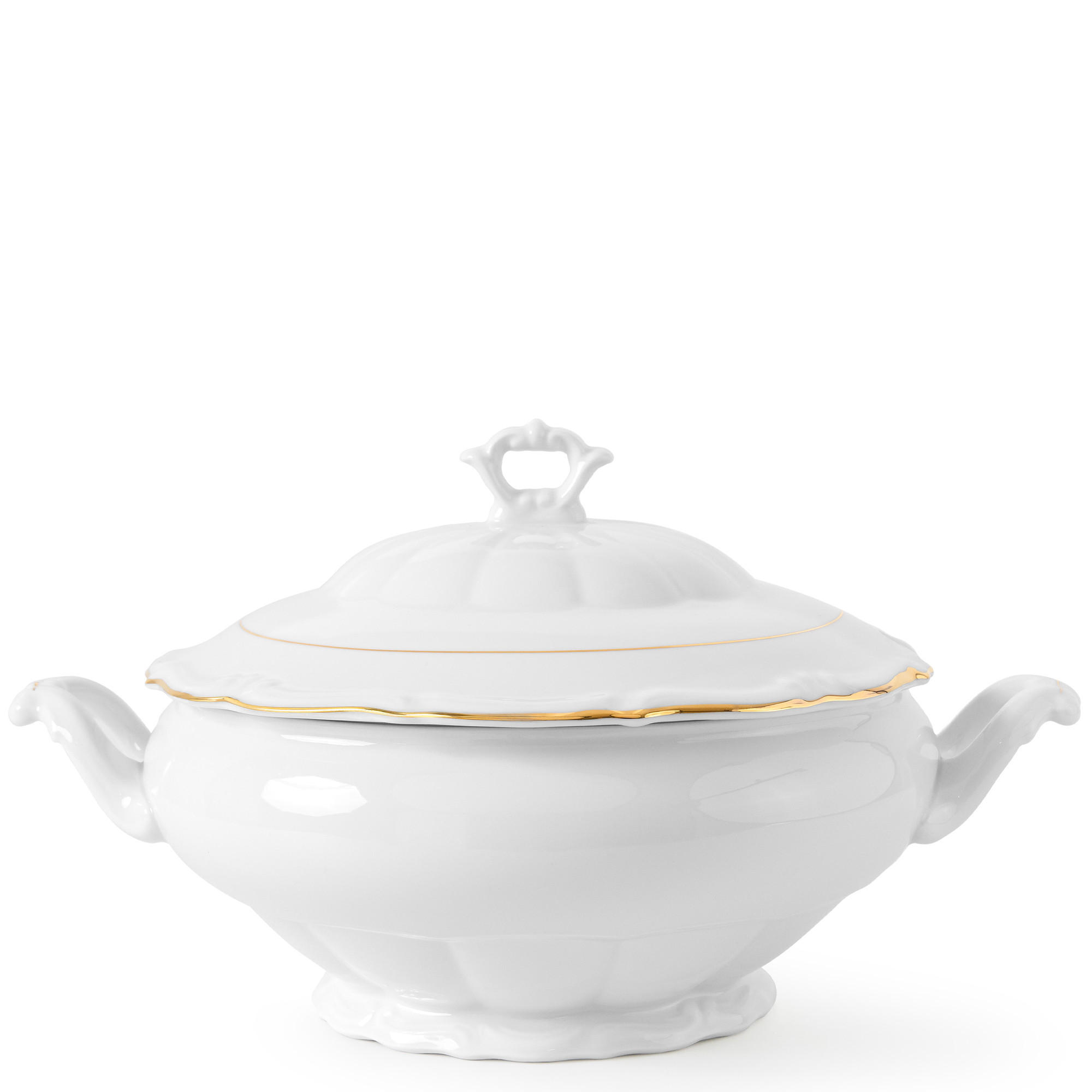 SUPPENSCHÜSSEL Chodziez MARIA TERESA Porzellan mit Goldrand, Weiß / Gold - Goldfarben/Weiß, Keramik (23cm) - KONSIMO®