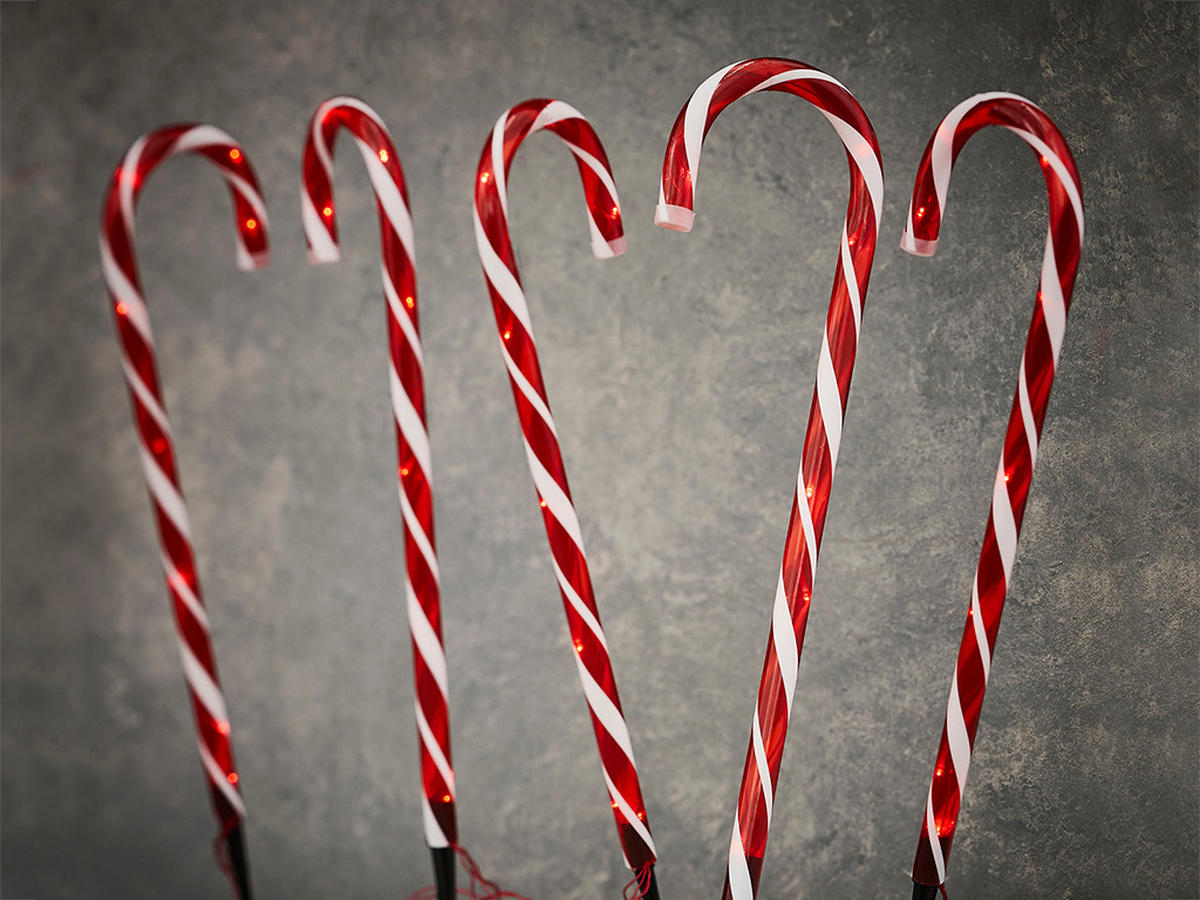 WEIHNACHTSDEKORATIONEN 5er-Set LED Licht-Zuckerstangen 60 cm - Rot/Weiß, Kunststoff (5/60/5cm) - LAALU