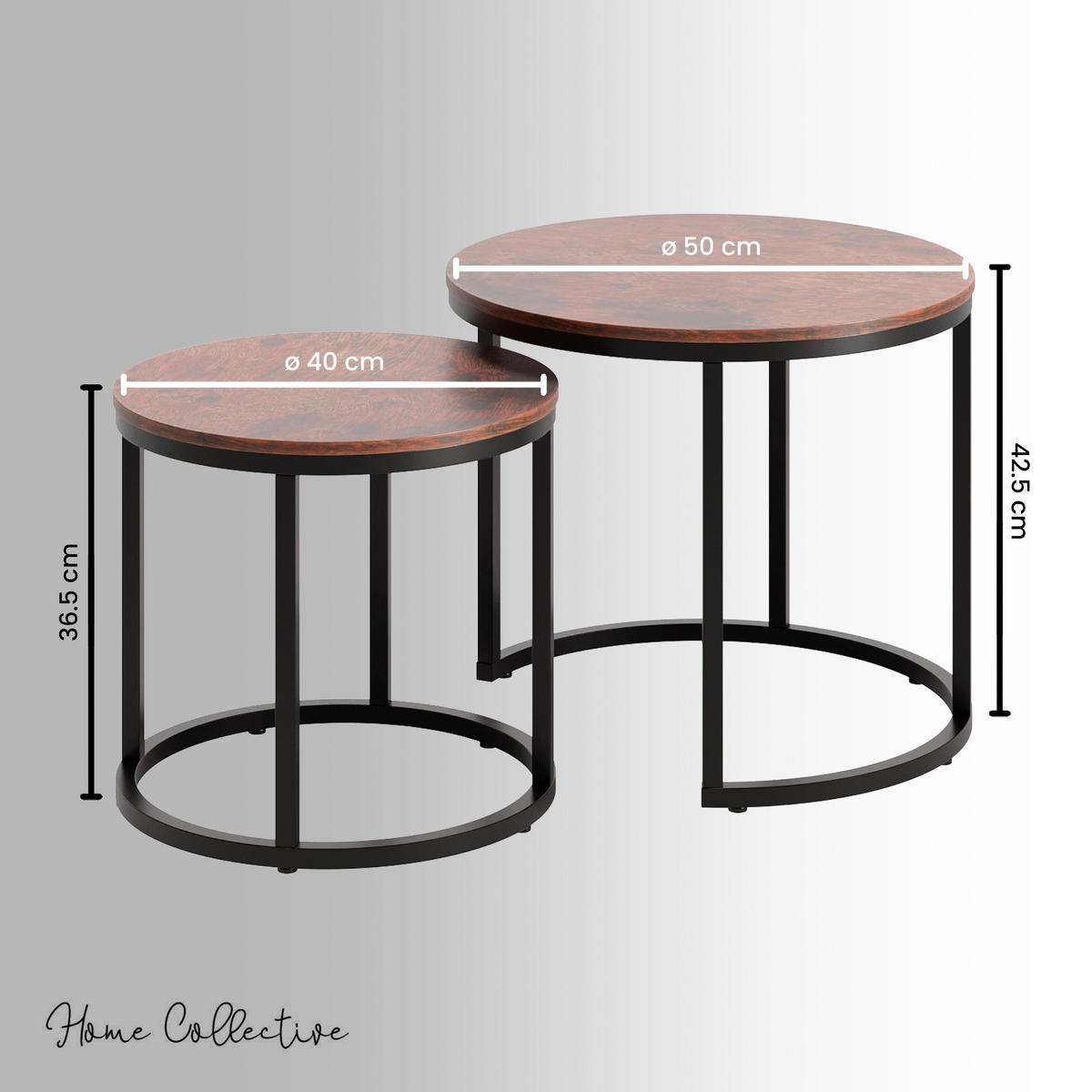 KONFERENČNÝ STOLÍK 2 konferenčných stolíkov, okrúhly, tmavý dub - hnedá, kompozitné drevo (50/50/42.5cm) - Home Collective