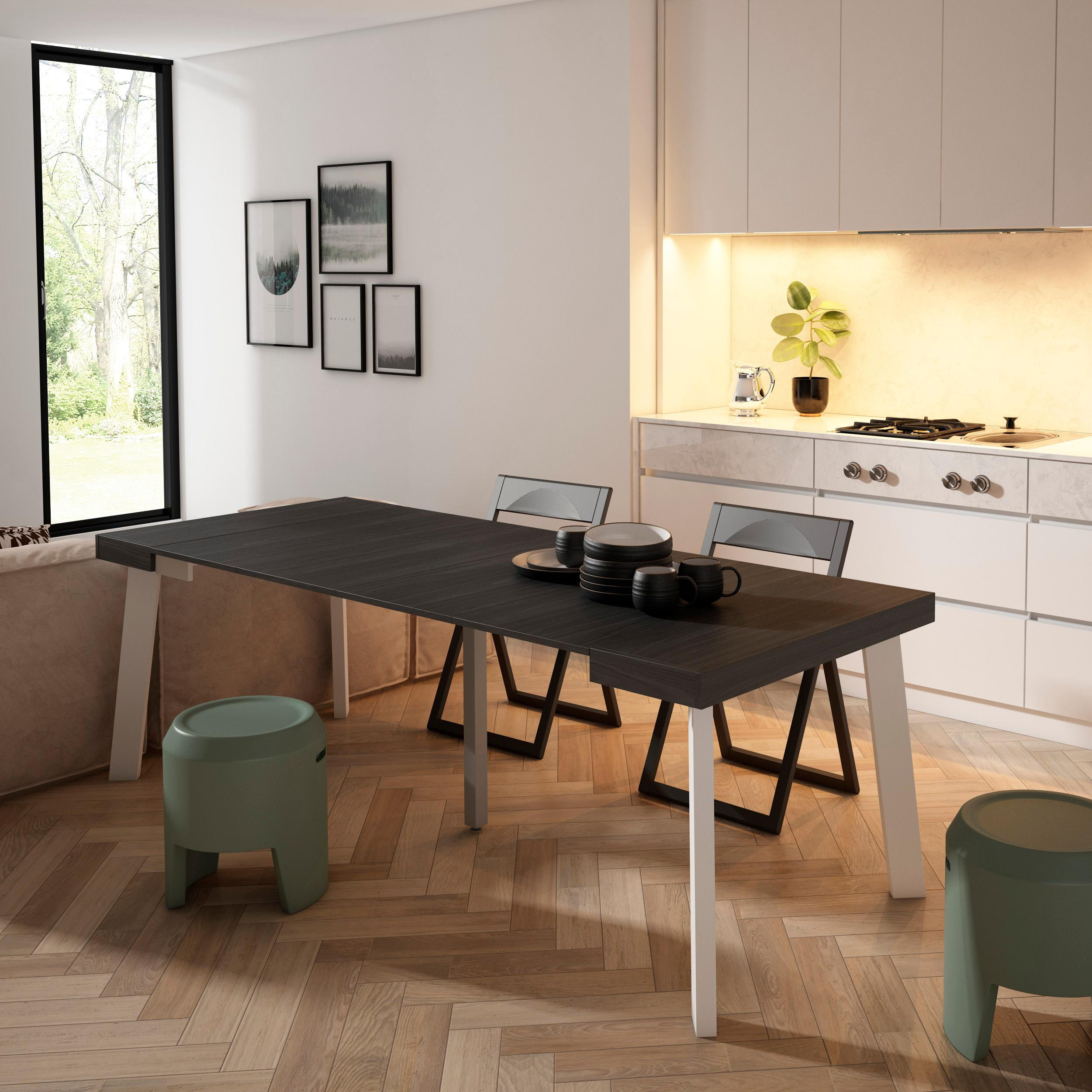 KONSOLENTISCH ausziehbar 58 bis 222cm, für 10 Gäste, schwarz, 90/58/73cm - Schwarz, Holzwerkstoff (90/222/73cm) - Skraut Home