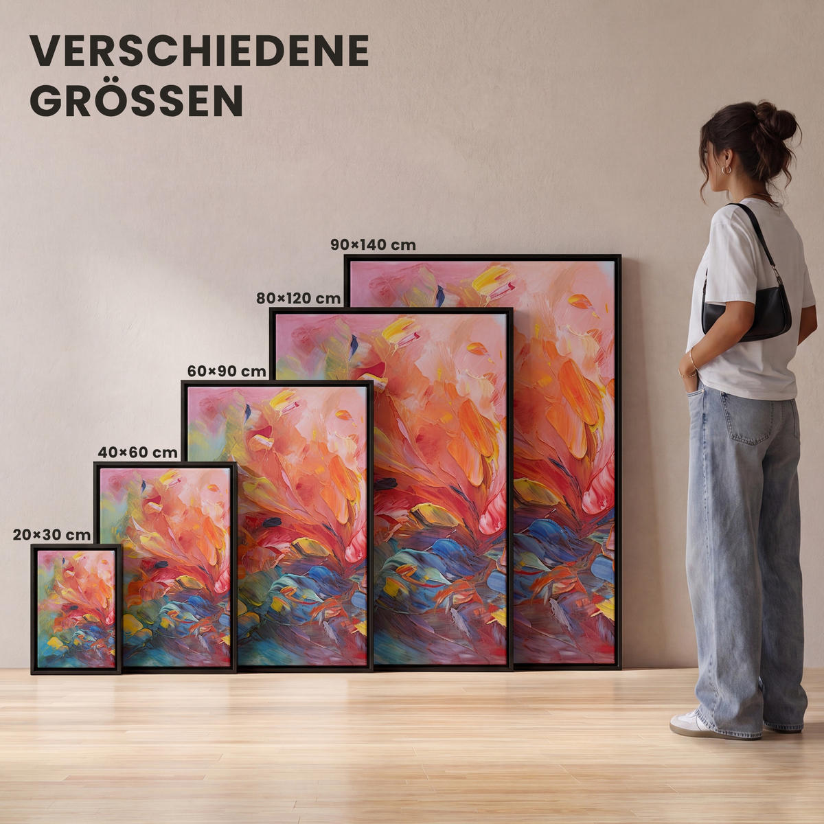 LEINWAND Bilder mit Rahmen - Ölgemälde - Kunst - Abstrakt - Farbenfroh - 40x60 - Altrosa, Textil (40/60cm) - MuchoWow