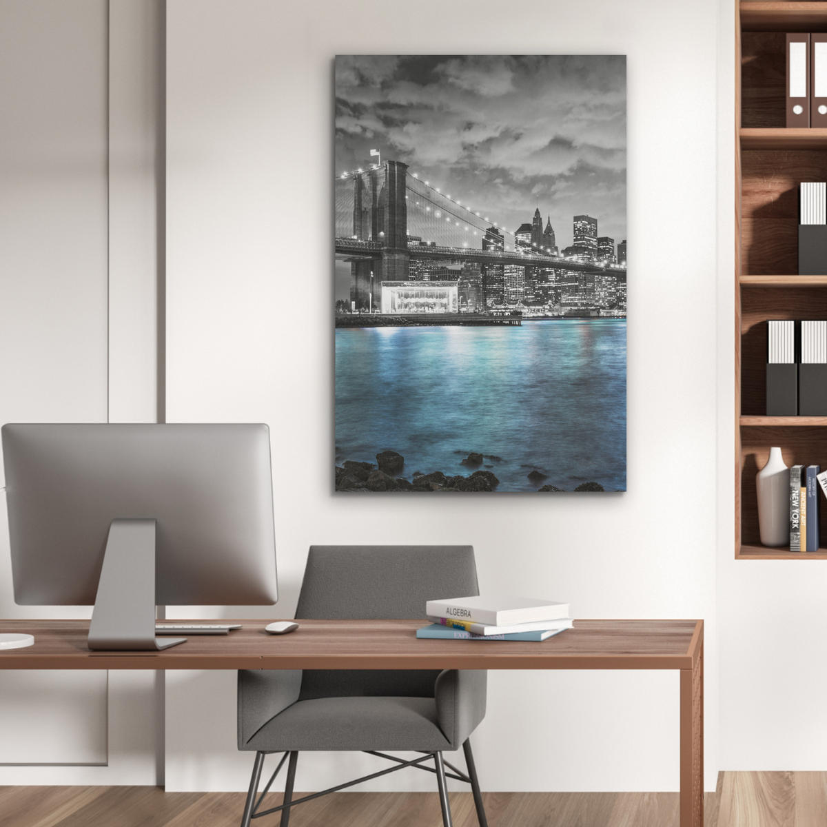 AKUSTIKPANEEL New York - Skyline - Stadt - Blau 70x100 cm - Blaugrau, Textil (70/0.9/100cm) - MuchoWow