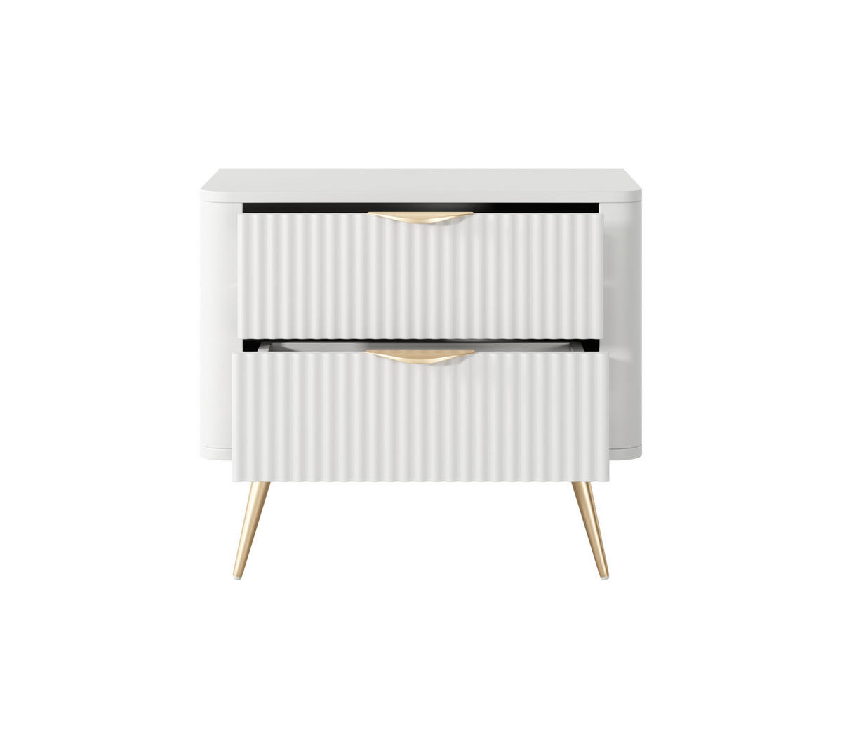 NACHTKONSOLE Flore Weiß / Gold - 48 cm - mit 2 geriffelten Schubladen - Gelb/Goldfarben, Holz/Holzwerkstoff (63/55/38cm) - Ravio