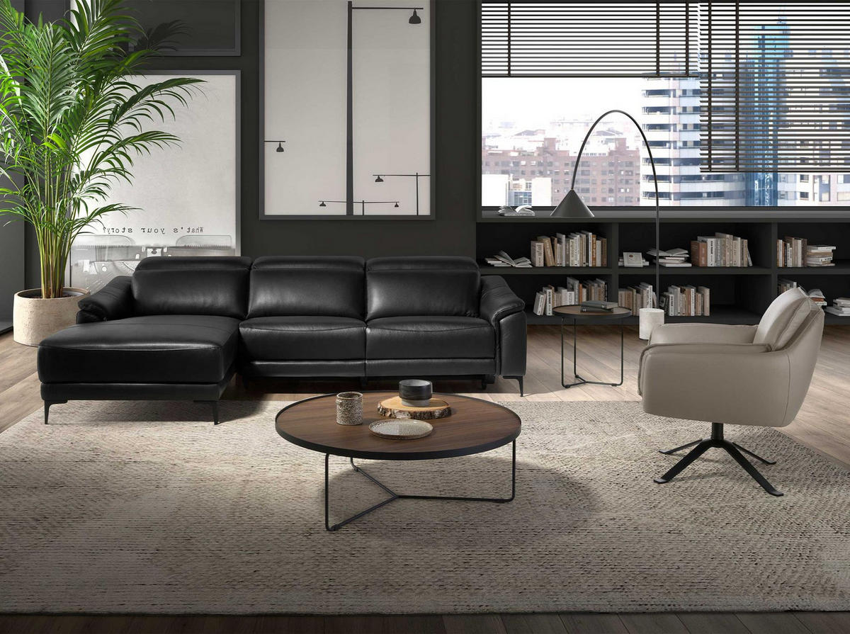 ECKSOFA Linkes Chaiselongue-Relaxsofa aus schwarzem Leder 272/168/96 cm - Schwarz, Leder (272/168cm) - ANGEL CERDA