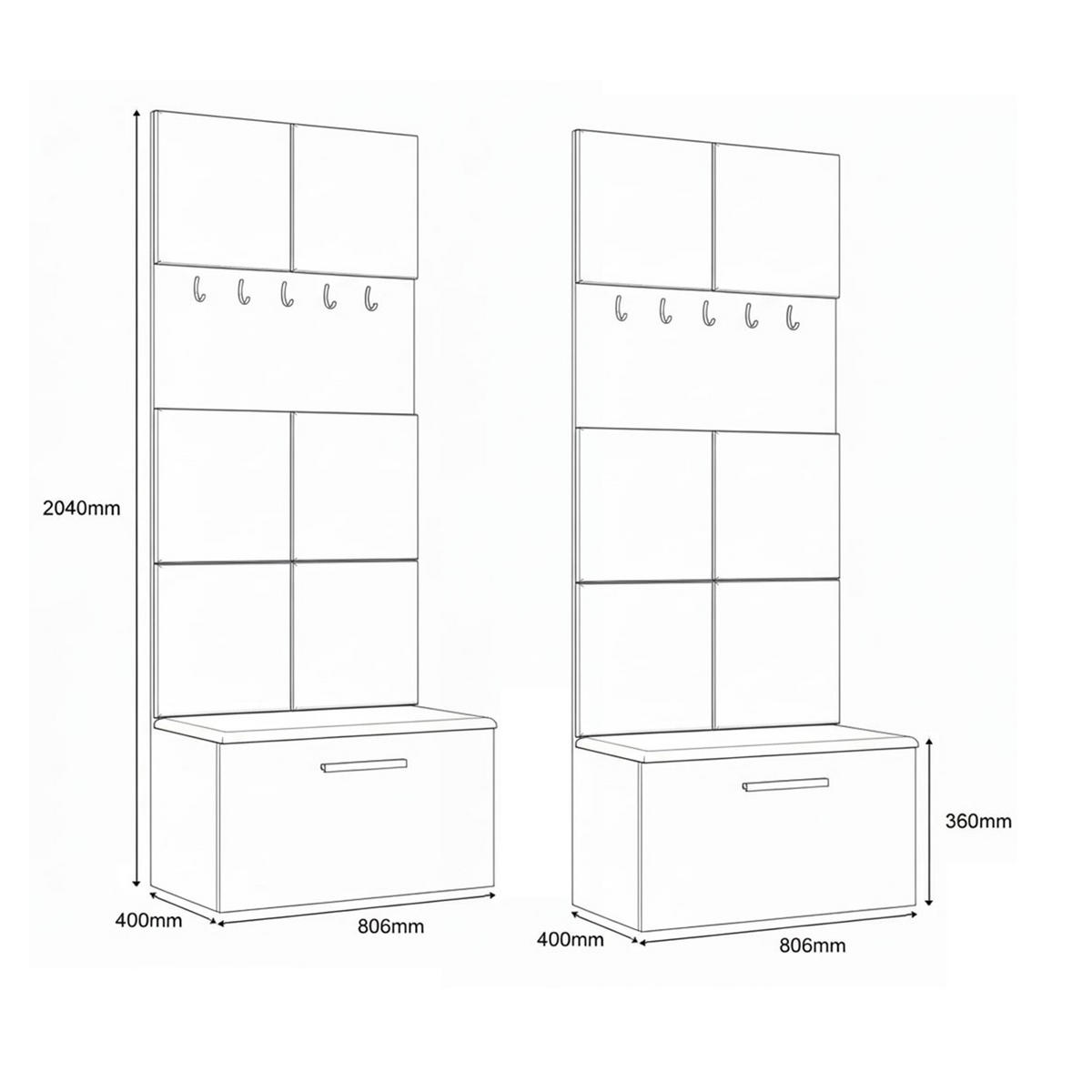 GARDEROBENSCHRANK MODULO 161,2/204/40 cm Modern Garderobe-Set Grau - Schwarz/Grau, Holzwerkstoff (161.2/204/40cm) - MASSENO