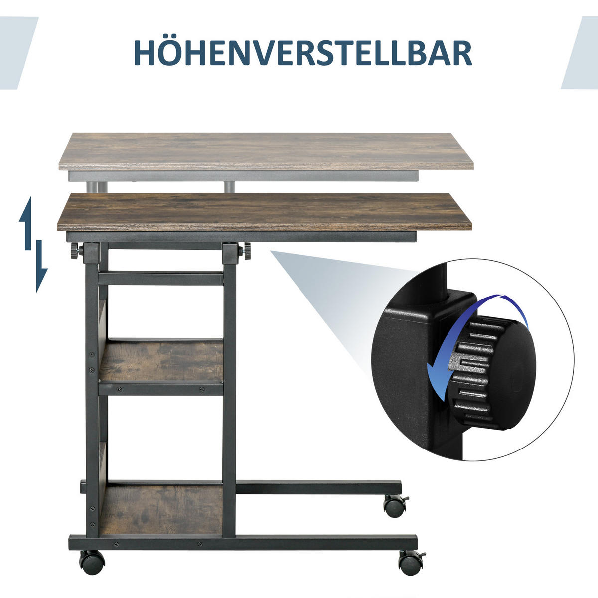 BEISTELLTISCH mit Rollen, Braun - Braun, Kunststoff (80/40/82cm) - HOMCOM