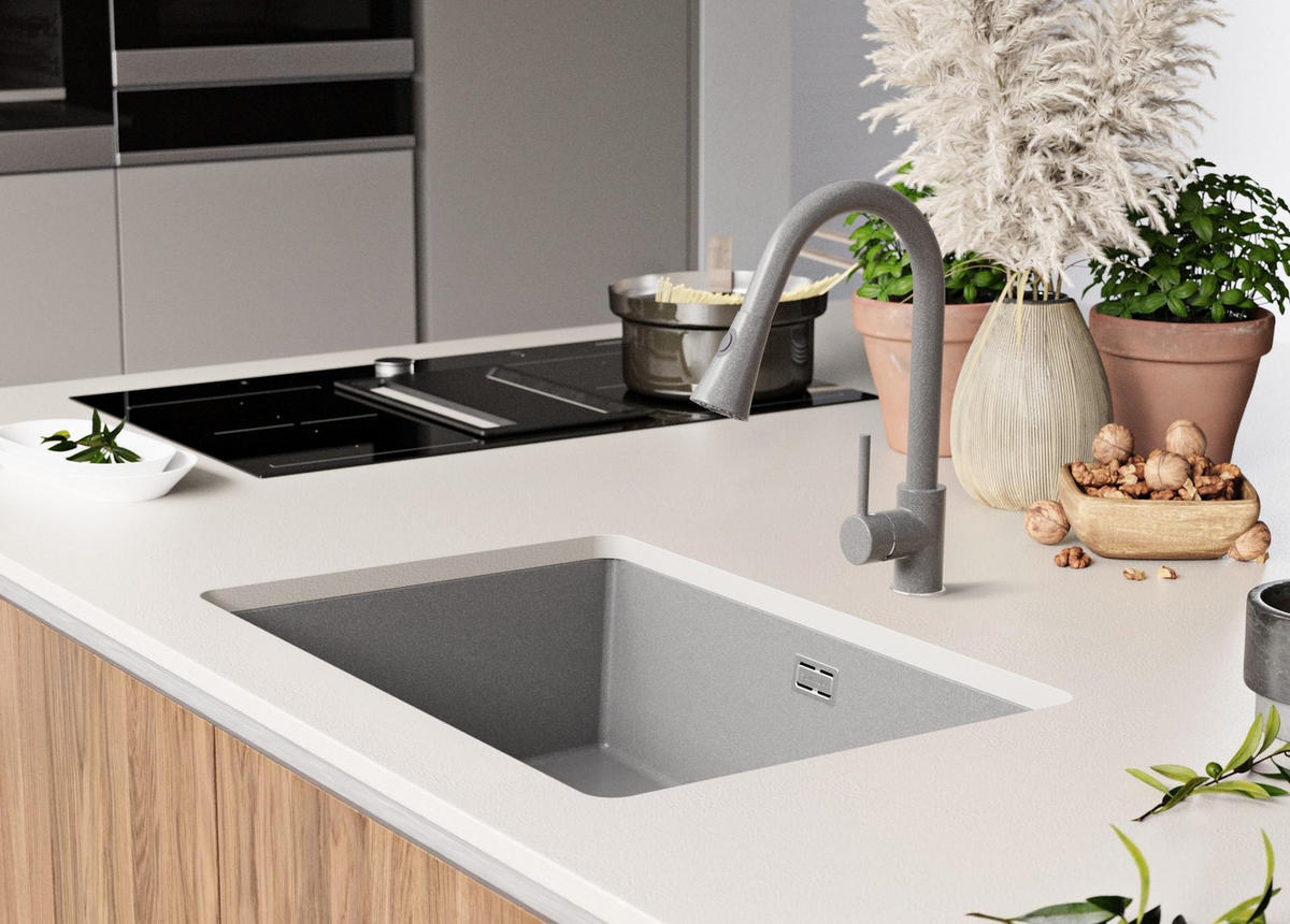 UNTERBAUSPÜLE GRANIT London, 2-er set Grau 66/47 cm 1 Becken + Ablauf-Set ab 70er Unterschrank - Grau, Kunststoff (66/20/47cm) - Primagran