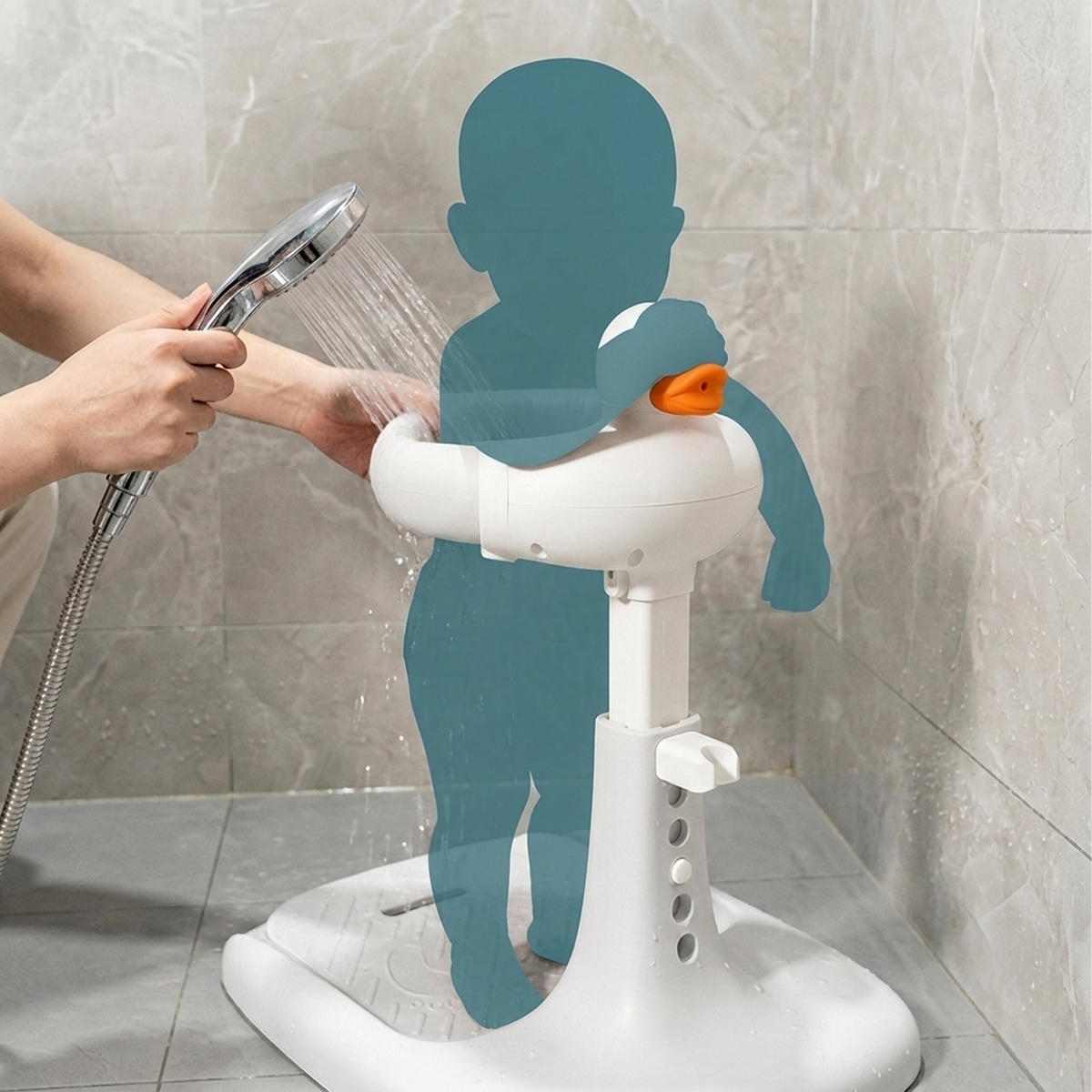 DUSCHSTÄNDER Weiß Grau Orange Baby höhenverstellbar klappbar 67 cm - Grau, Kunststoff (50/40cm) - Relaxdays