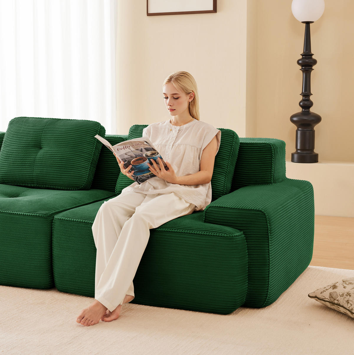 SOFA modulares Ecksofa mit tiefer Sitzfläche Cord Green - Grün, Kunststoff (104/177cm) - Meubliv