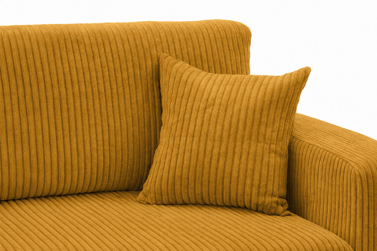 ECKSOFA Mit Schlaffunktion, Cordstoff Poso, Senffarbe, Links, ROUND ONE XL - Gelb, Holz (271/175cm) - Kaiser Möbel