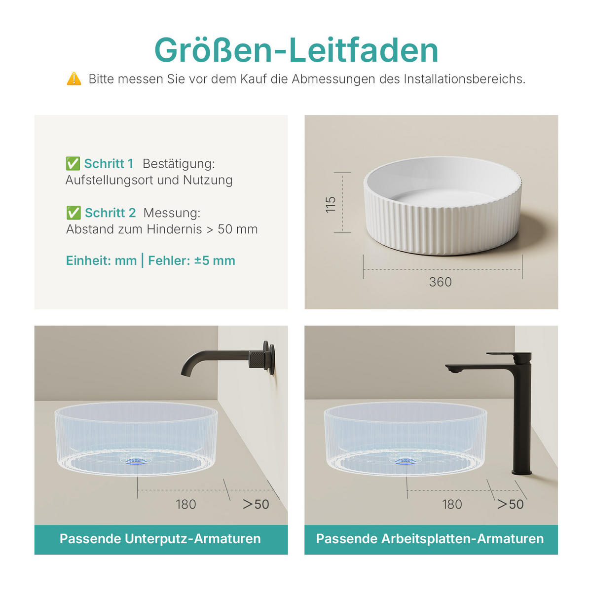 WASCHBECKEN Rund Keramik mit vertikalen Oberflächenrillen Weiß Ø36 / 11,5 cm - Weiß, Keramik (36/11.5/36cm) - EMKE