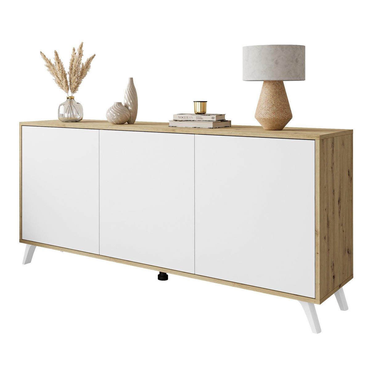 KOMMODE SANAYI III Eiche Artisan/Matte Weiß - Weiß, Holzwerkstoff (154/72/40cm) - Lookway