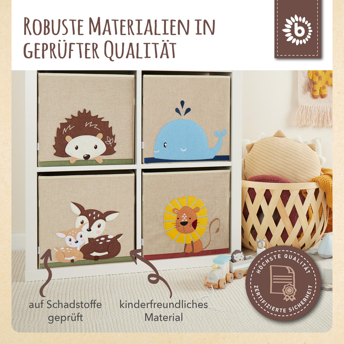 AUFBEWAHRUNGSBOX Kinder Kallax Reh - Beige/Braun, Textil (33/33cm) - Bieco Spielwaren