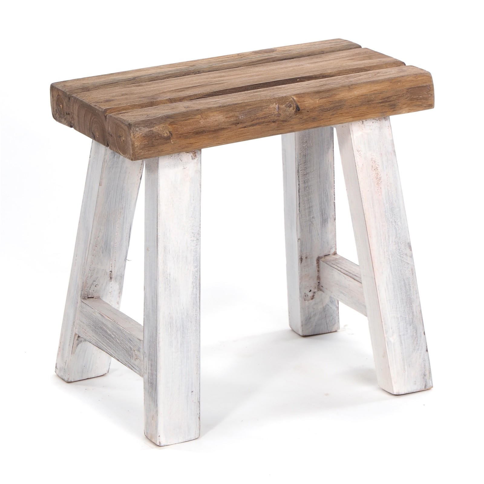 SITZHOCKER Rustic Teakholz massiv 05 weiß-natur - Multicolor, Holz (42/41/29cm) - DESIGN DELIGHTS