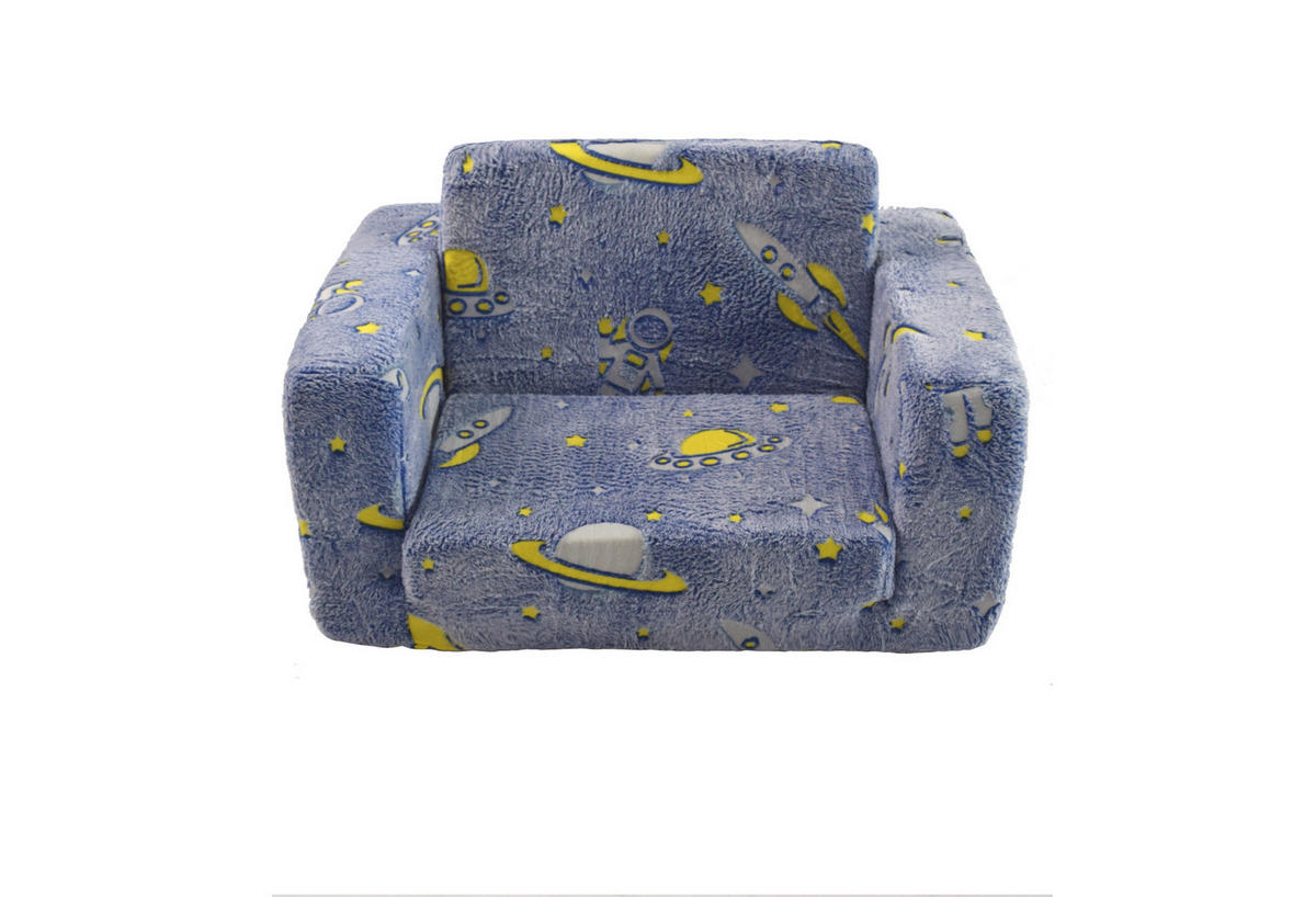 KINDERSOFA Aufklappbares Kleinkindsofa Stoff leuchtendes Motiv 106/63/28,5 cm Blau - Blau, Textil (63/28.5/106cm) - Redom