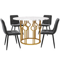 ESSGRUPPE DE-39220 runder 100 cm Tisch mit 4 Stühlen Dunkelgrau/Gold - Goldfarben/Grau, Holzwerkstoff (100/76/100cm) - ComfortXL