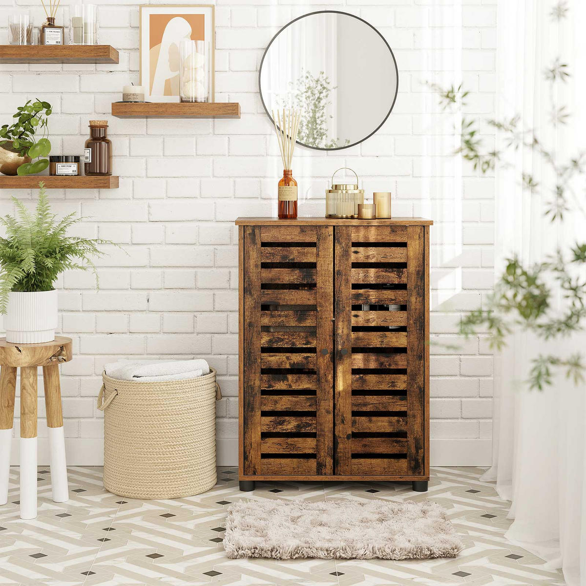 BADEZIMMERSCHRANK AUFBEWAHRUNGSSCHRANK - Braun, Holzwerkstoff (30/82/60cm) - Hansiro