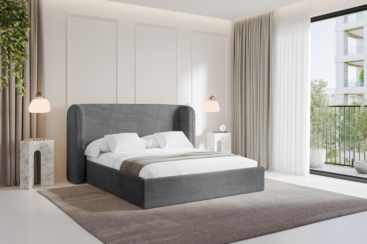 POLSTERBETT mit Bettkasten und Lattenrost, Boxbett ohne Matratze - ESTI 160x200 Dunkelgrau - Anthrazit, Holzwerkstoff/Textil (160/200cm) - ALTDECOR
