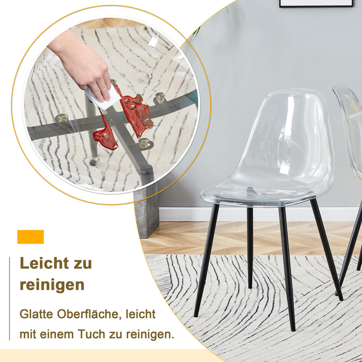 STUHL-SET DE-36594 4 Stück mit transparenter Sitzschale Schwarz - Schwarz, Metall (45.7/83/44cm) - ComfortXL