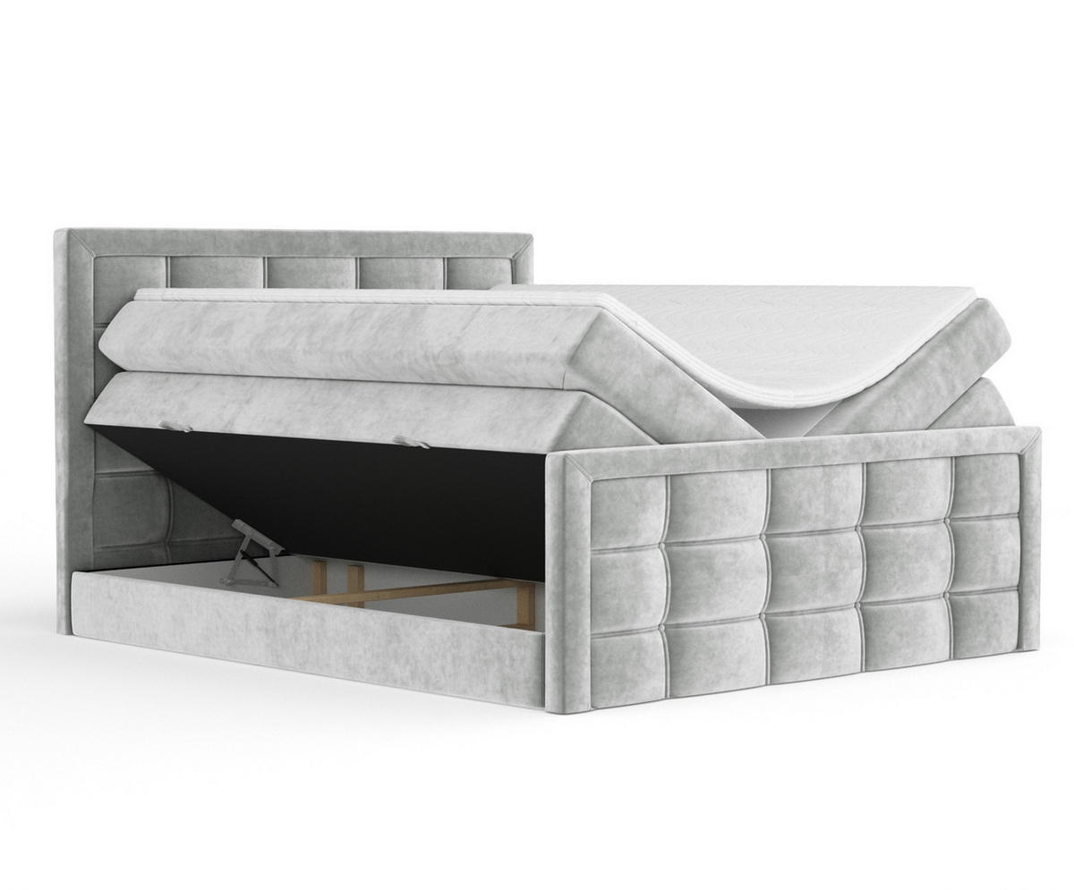 BOXSPRINGBETT Ambrosia Hellgrau 180/200 cm - Hellgrau/Schwarz, Holz/Holzwerkstoff (180/200cm) - Maison de Reve