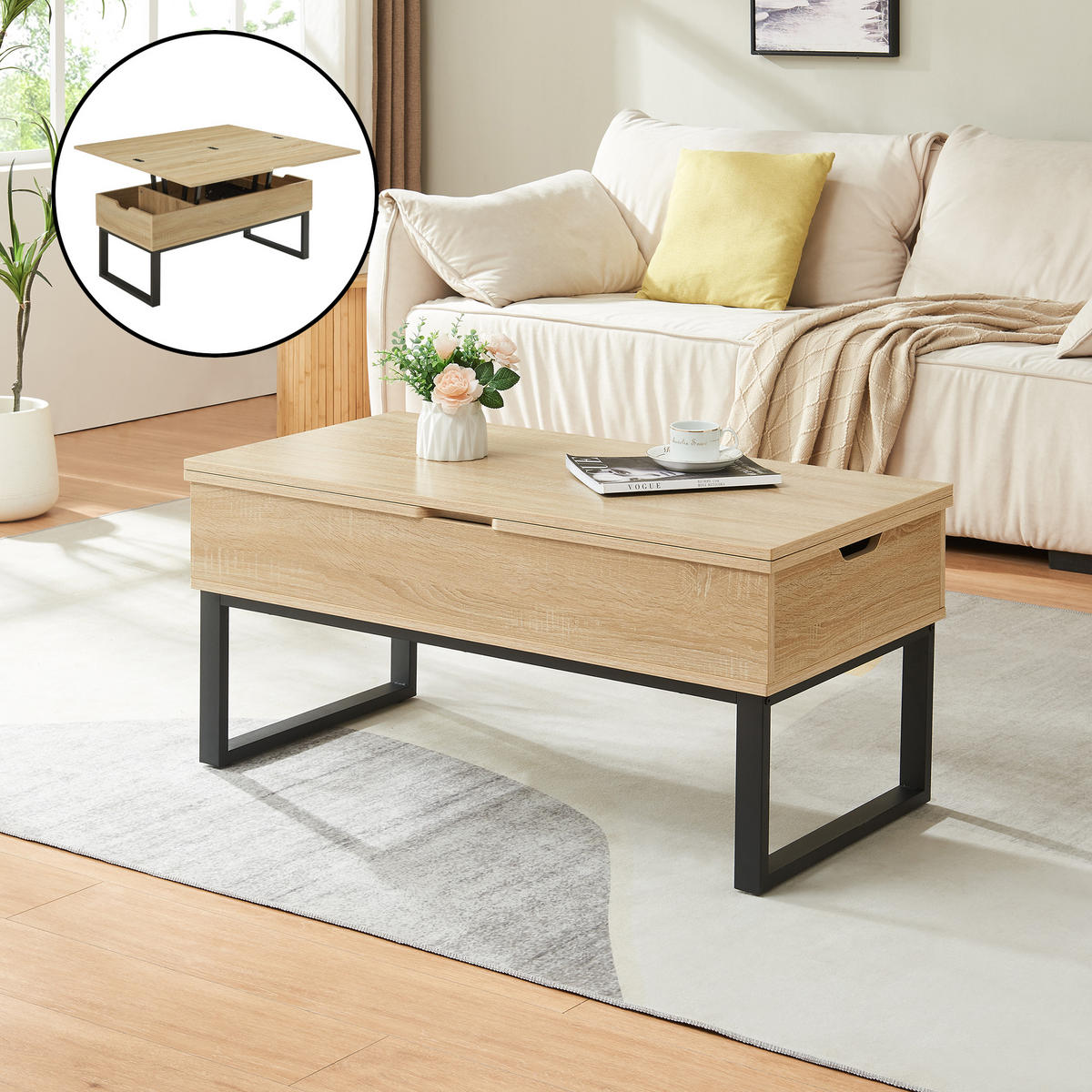 COUCHTISCH Rauli 100/50/47 cm - Eichefarben, Holzwerkstoff/Metall (50/100/47cm) - [en.casa]