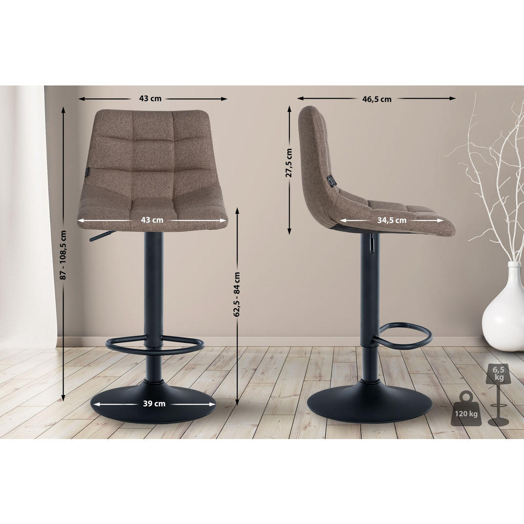 Thumbnail - CLP Barhocker, Taupe, Textil, 43x87x46.5 cm, Esszimmer, Barmöbel, Barhocker