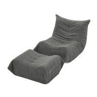 SITZSACK mit Rückenlehne und Fußhocker aus Teddyfell ,Grün - Grau, Textil (90/70/100cm)