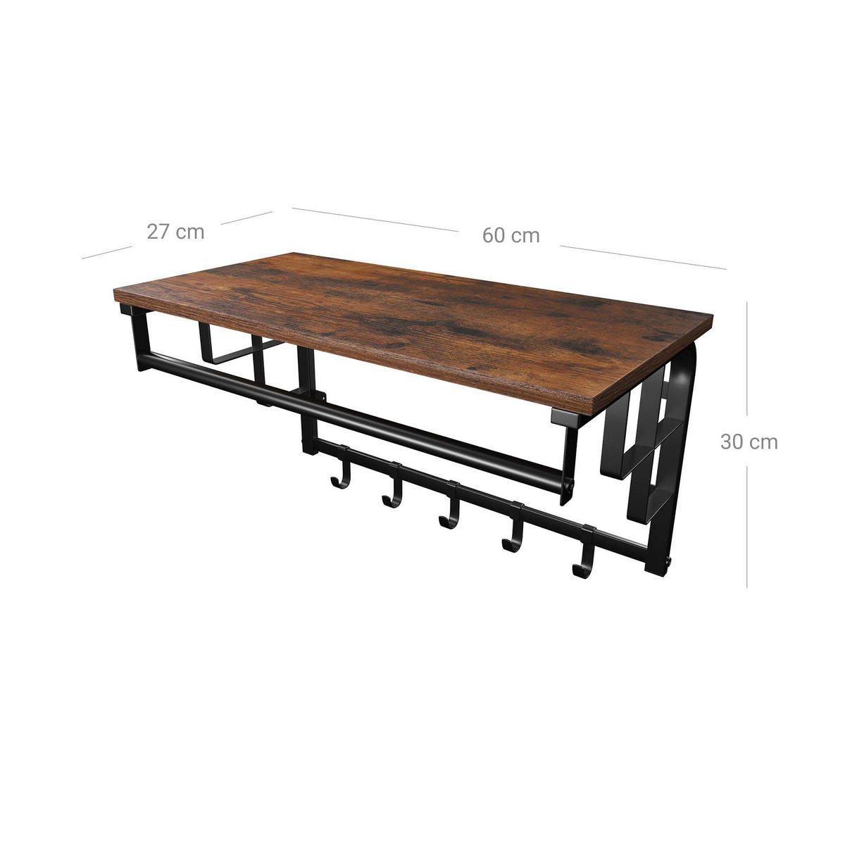 WANDGARDEROBE INDUSTRIESTIL - Braun, Holzwerkstoff (27/30/66cm) - Hansiro