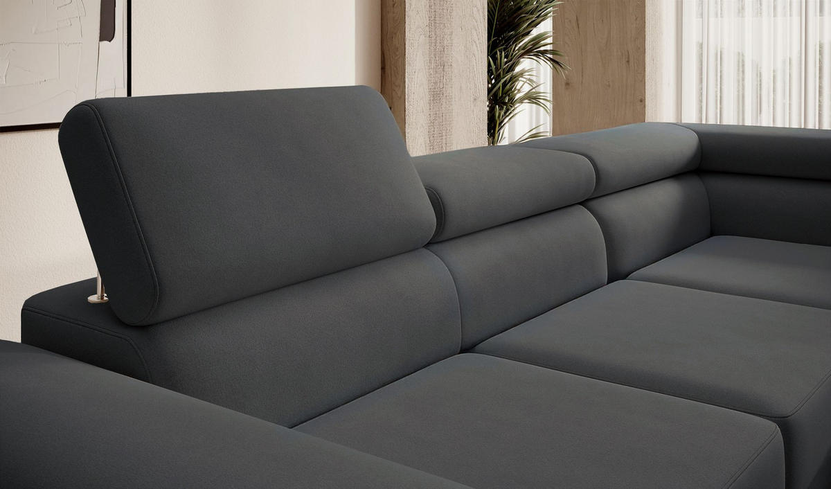 ECKSOFA Stevil Dunkelgrau Velours - Dunkelgrau/Silberfarben, Textil/Metall (275/203cm) - Selsey
