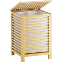 WÄSCHEKORB Bambus mit Deckel und 2 Fächern 47 x 47 x 65 cm - Braun, Naturmaterialien (65/65/47cm)