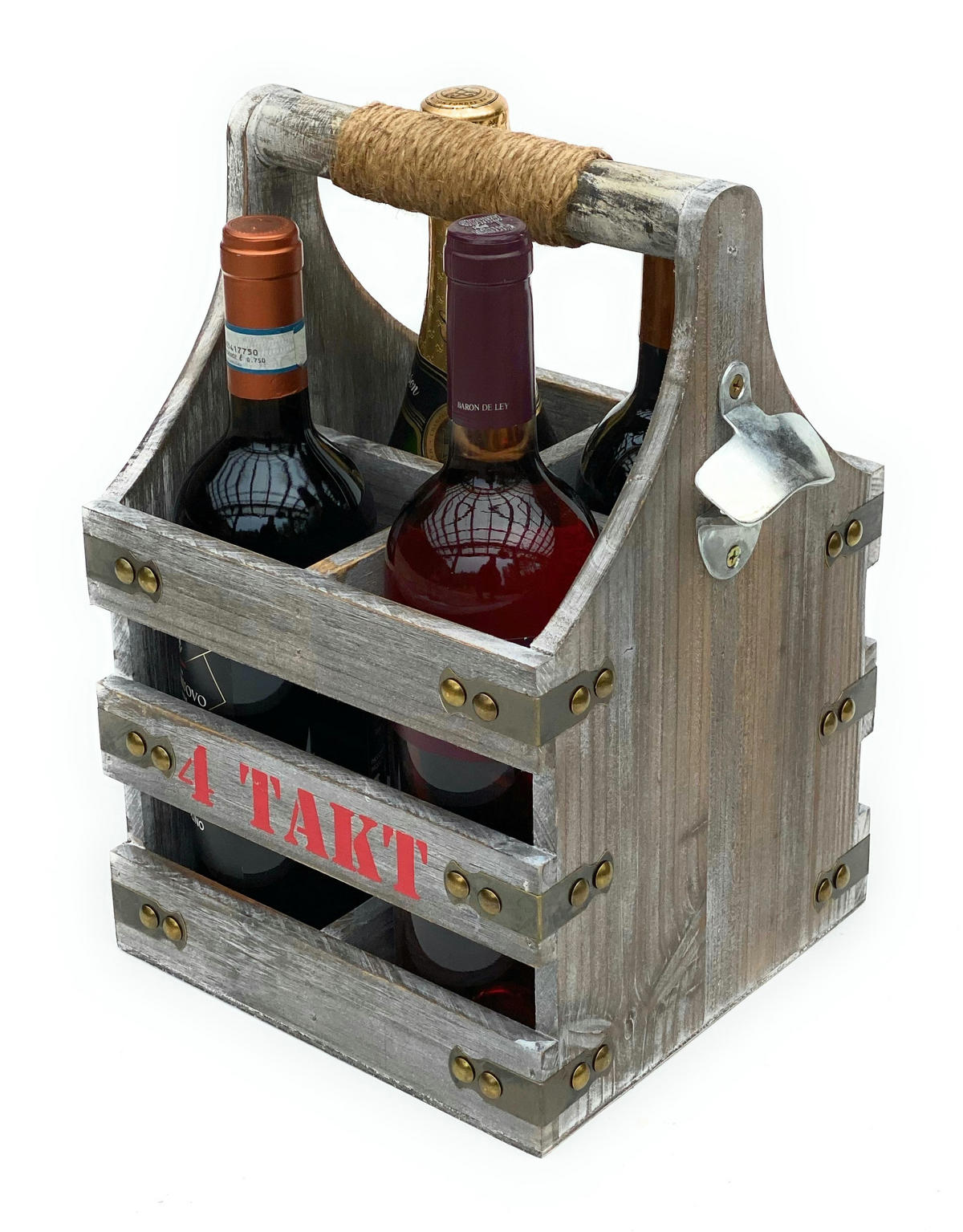 WEINTRÄGER aus Holz für 4 Flaschen 96034 - Grau, Holz (21/32/21cm) - DanDiBo