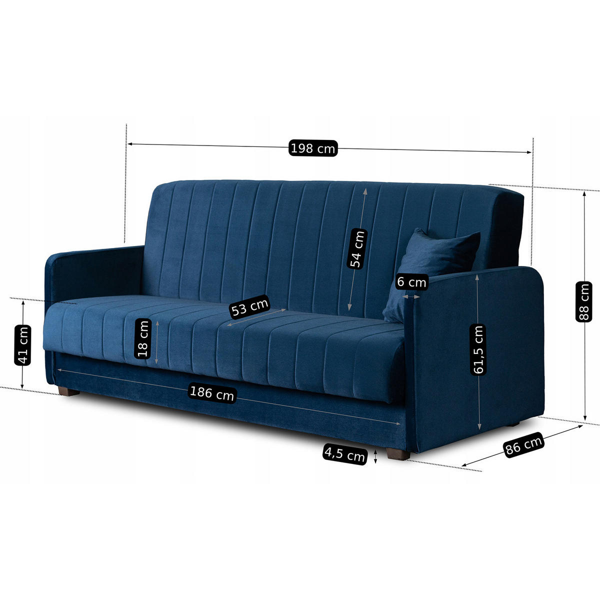 SCHLAFSOFA PORTO Samtstoff Marineblau - Blau, Holz/Textil (198/88/86cm) - makarowski meble