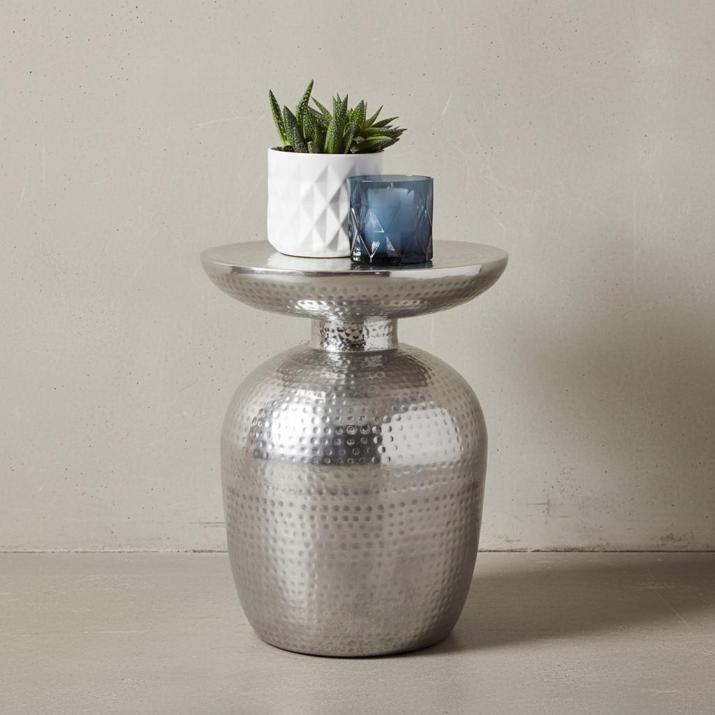 BEISTELLTISCH Aluminium Hammerschlagstruktur Belastbar ENNS, Silber 36x36x46 cm - Silberfarben, Metall (36/36/46cm) - KADIMA DESIGN