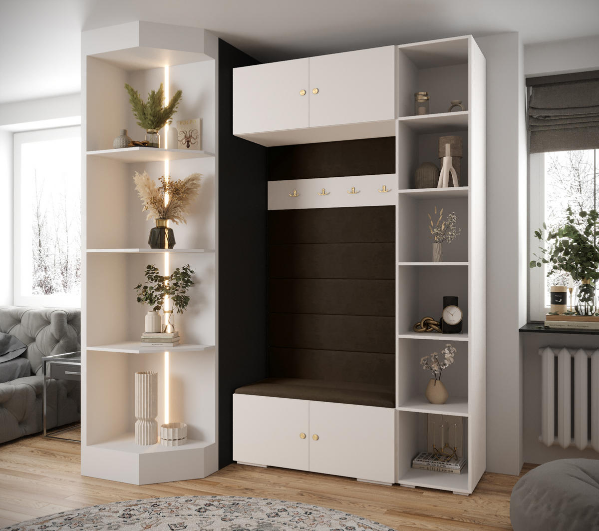 GARDEROBEN-SET 236,7/140/47 - Goldfarben/Weiß, Holz/Kunststoff (140/236.7/47cm) - Abiks Möbel