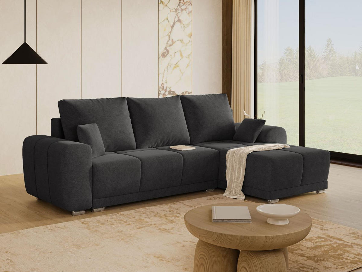 ECKSOFA Monti Anthrazit Rechts - Dunkelgrau/Silberfarben, Holz/Textil (290/188cm) - Graingold