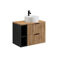 EINZELWASCHTISCH - 80cm x 46cm - MDF - schwarz, naturfarben hell - MADELA - Schwarz, Holz (80/57/46cm) - Vente-Unique