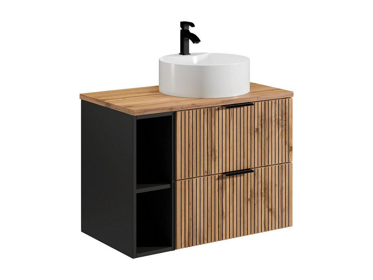 EINZELWASCHTISCH - 80cm x 46cm - MDF - schwarz, naturfarben hell - MADELA - Schwarz, Holz (80/57/46cm) - Vente-Unique