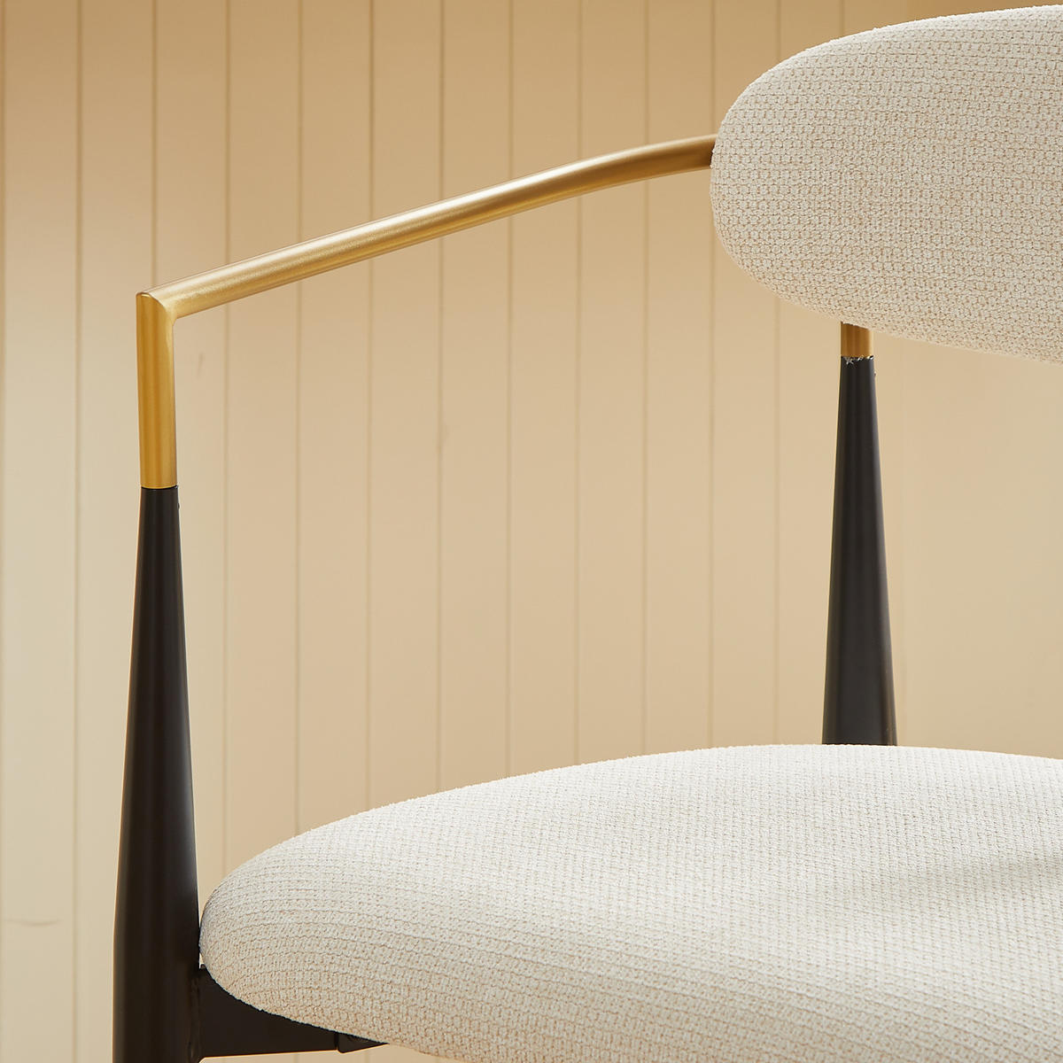 BARHOCKER mit Armlehnen 2er-Set Stoff Beige Schwarz-Gold - Schwarz, Metall (55/94/59cm) - Meubliv